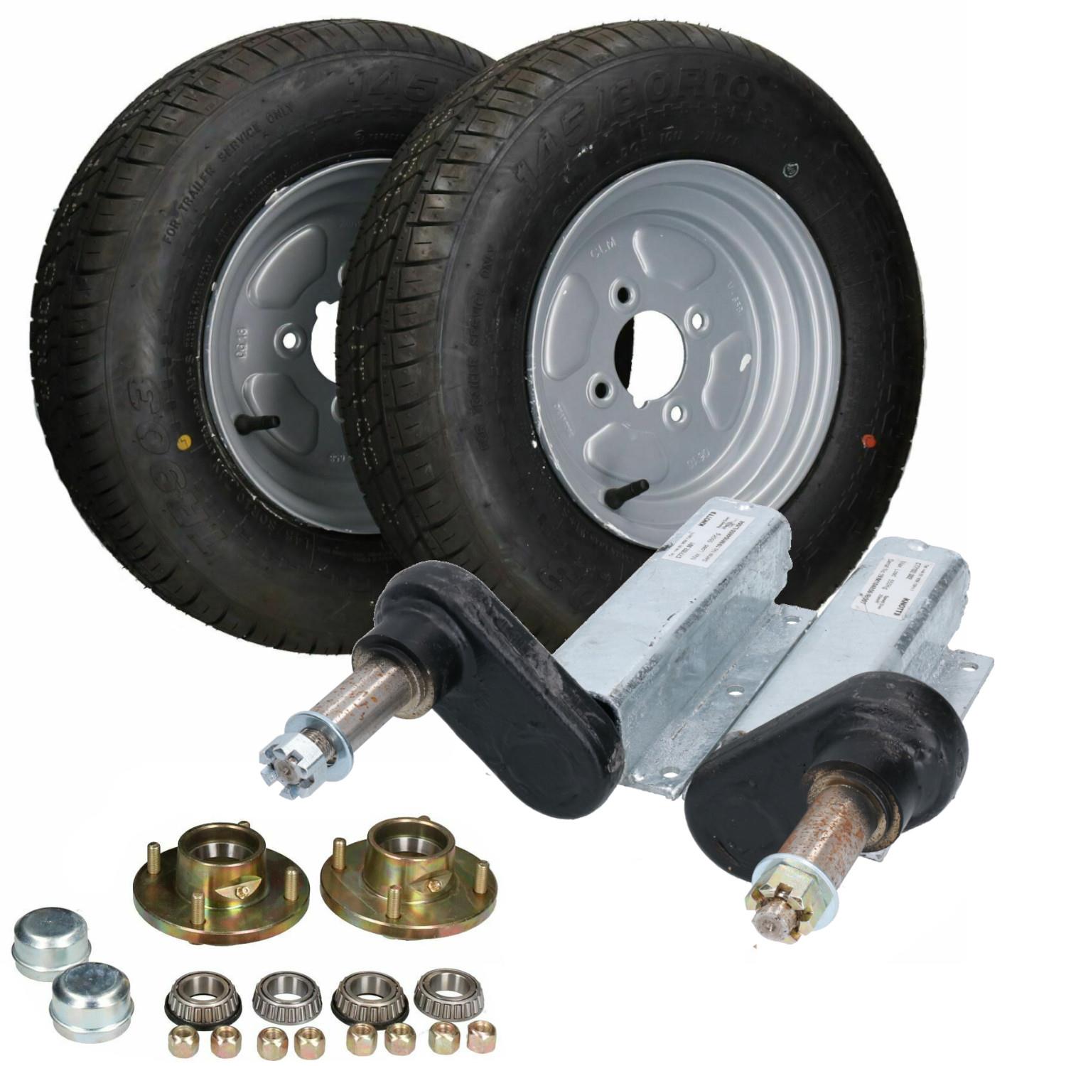 550kg Galvanised Trailer Suspension Units & 10" Wheels & Tyres Kit 4" PCD Hubs