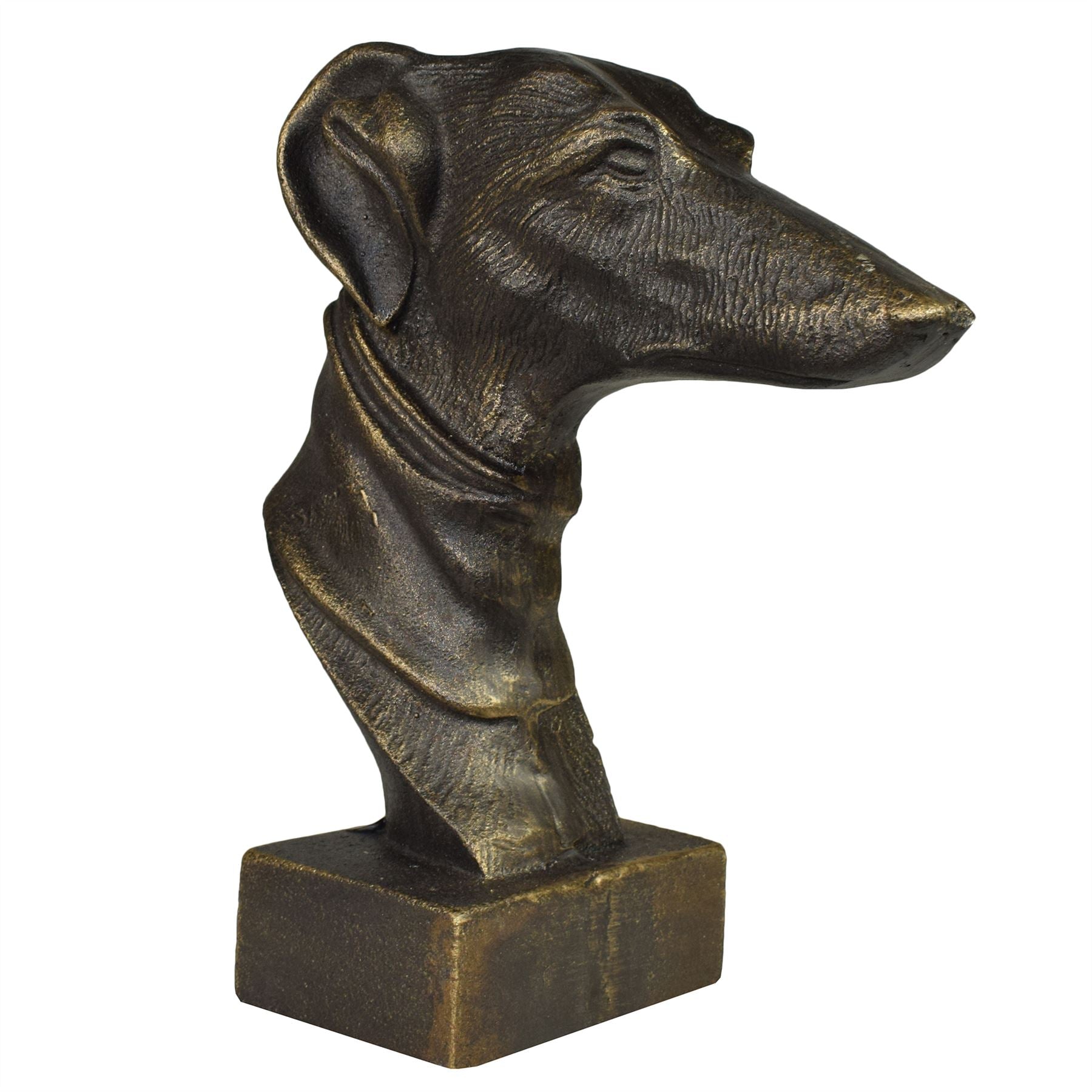 Statue de buste de chien lévrier whippet ornement de tête de serre-livre paire en fonte