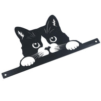 Black Metal Peeking Cat Silhouette with Fixing Plate Garden Ornament Gift