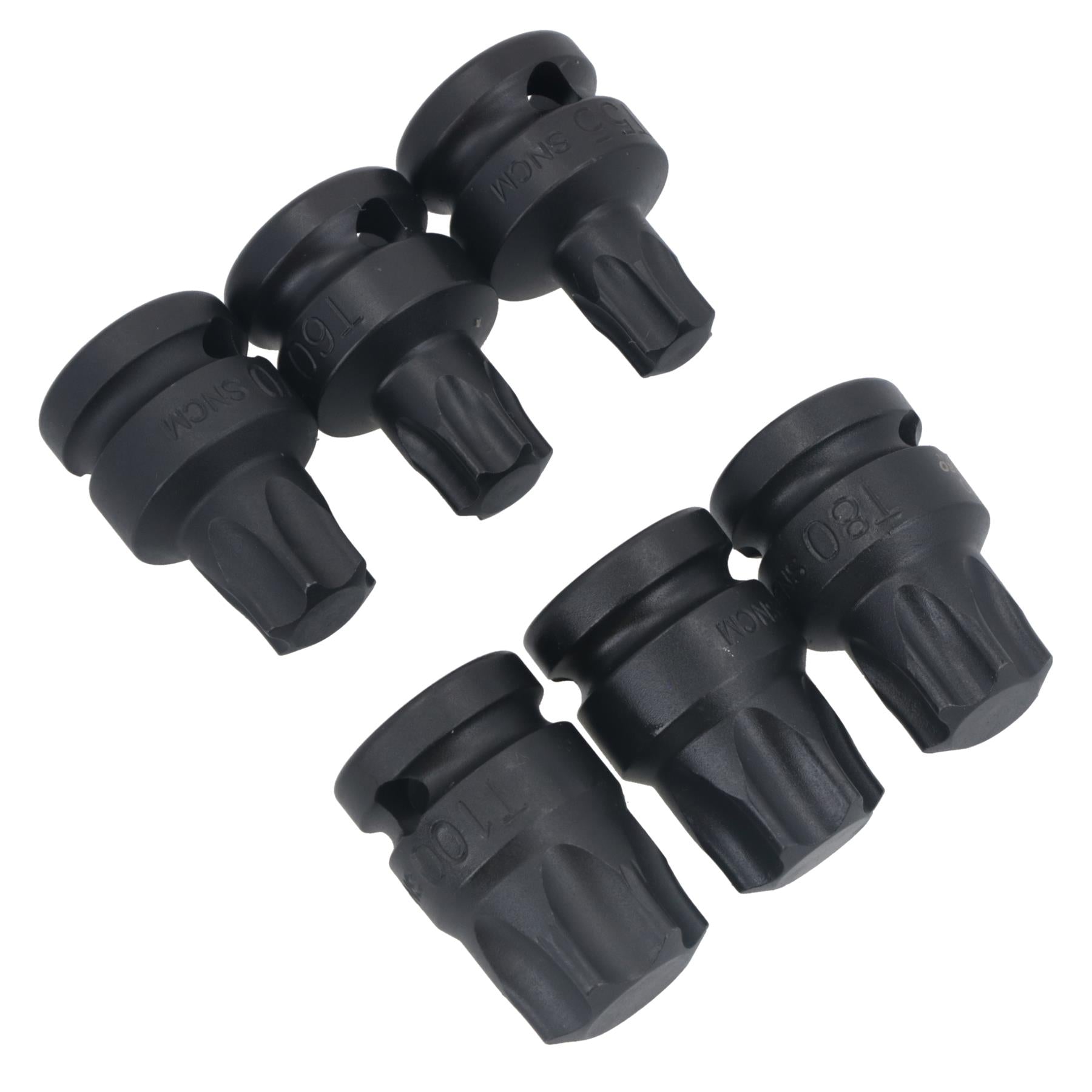 Impact 1/2" Drive Shallow Stubby Torx Star Male Bit Sockets T55 - T100 6pc Set