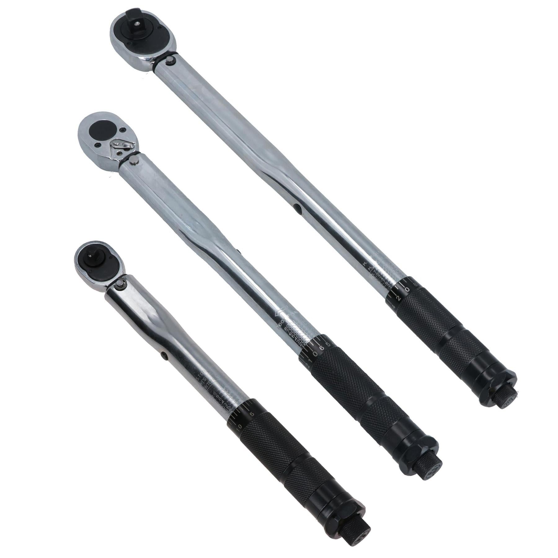 1/4in. 3/8in. and 1/2in. Drive Adjustable Click Torque Wrench Ratchets 3pc Set