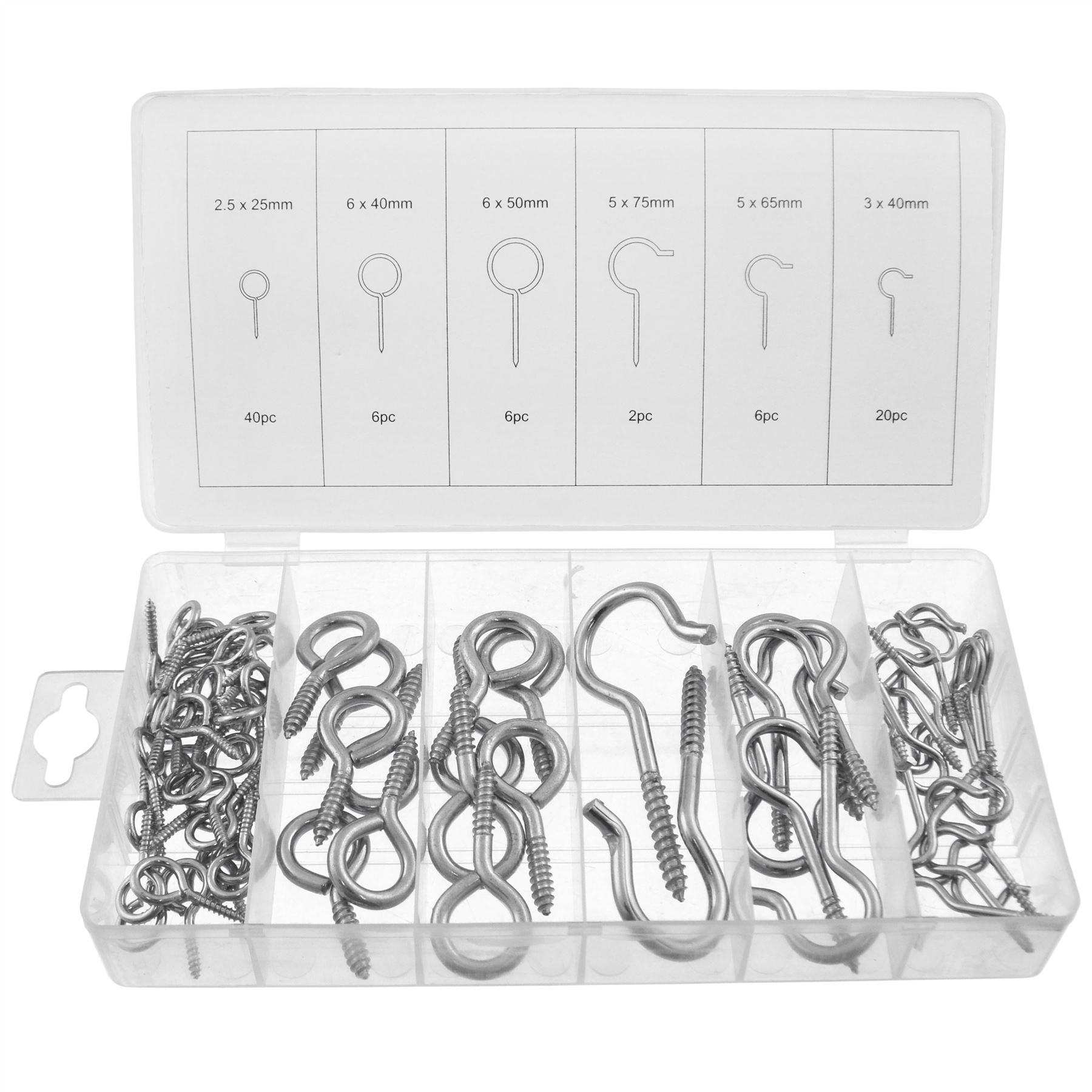 80 Piece Hook & Eye Bolt Set Picture Hanging Wall Hook and Loop 25 - 75mm