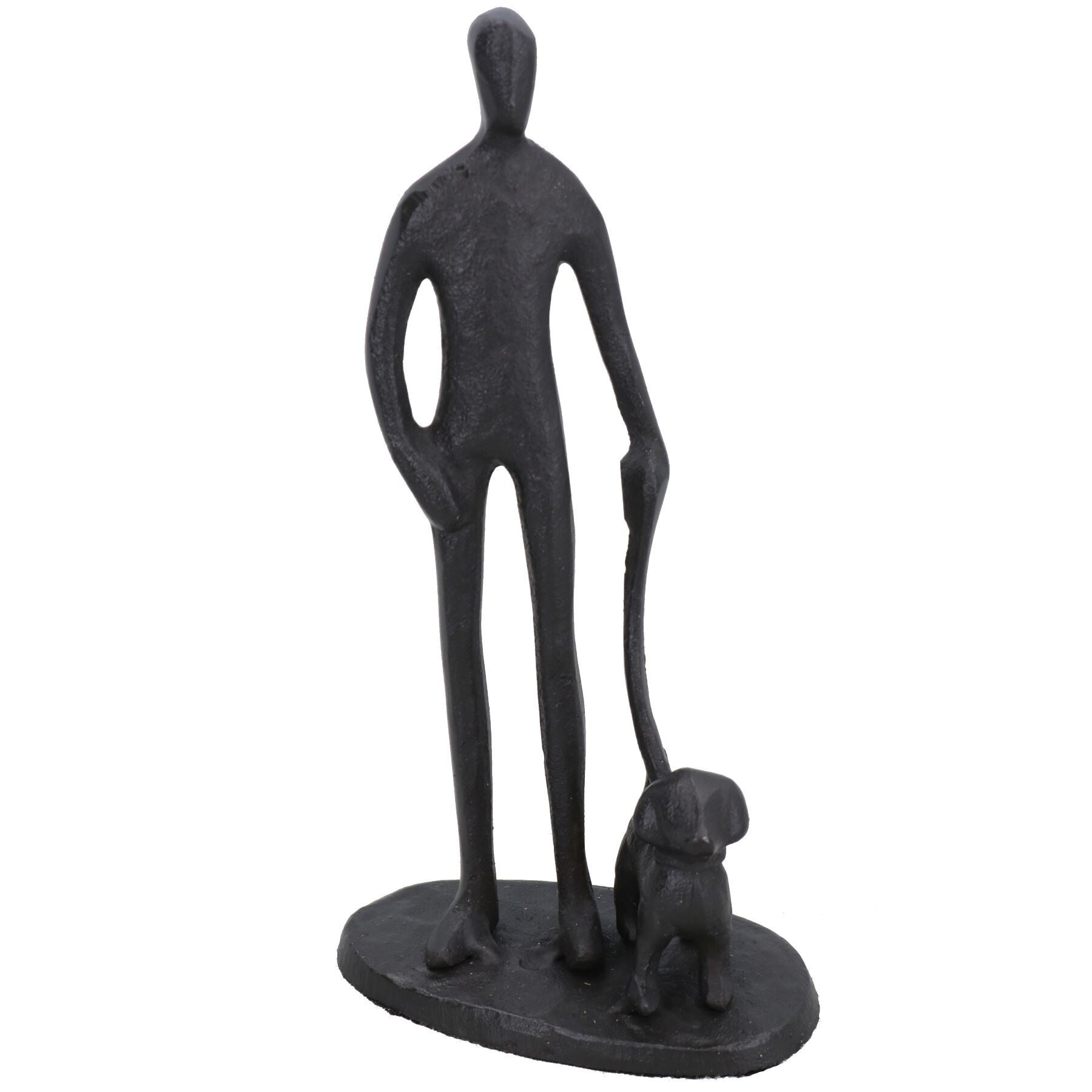 Figurine en forme de silhouette d'homme avec chien, décoration de maison, ornement en fonte