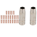 2 shroud & 25 x 0.8mm Round Contact Tips MIG Welding Binzel Style MB15 Torch