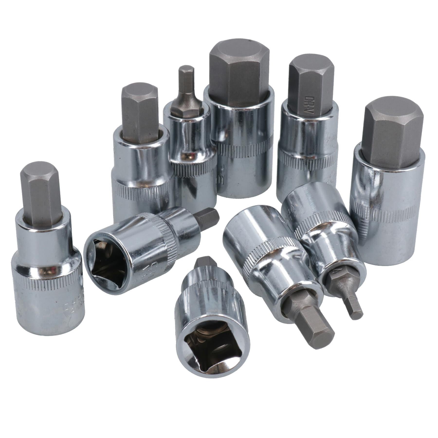 Douilles Allen hexagonales peu profondes et profondes de 1/2 po, tailles métriques 4 mm - 19 mm, 18 pièces