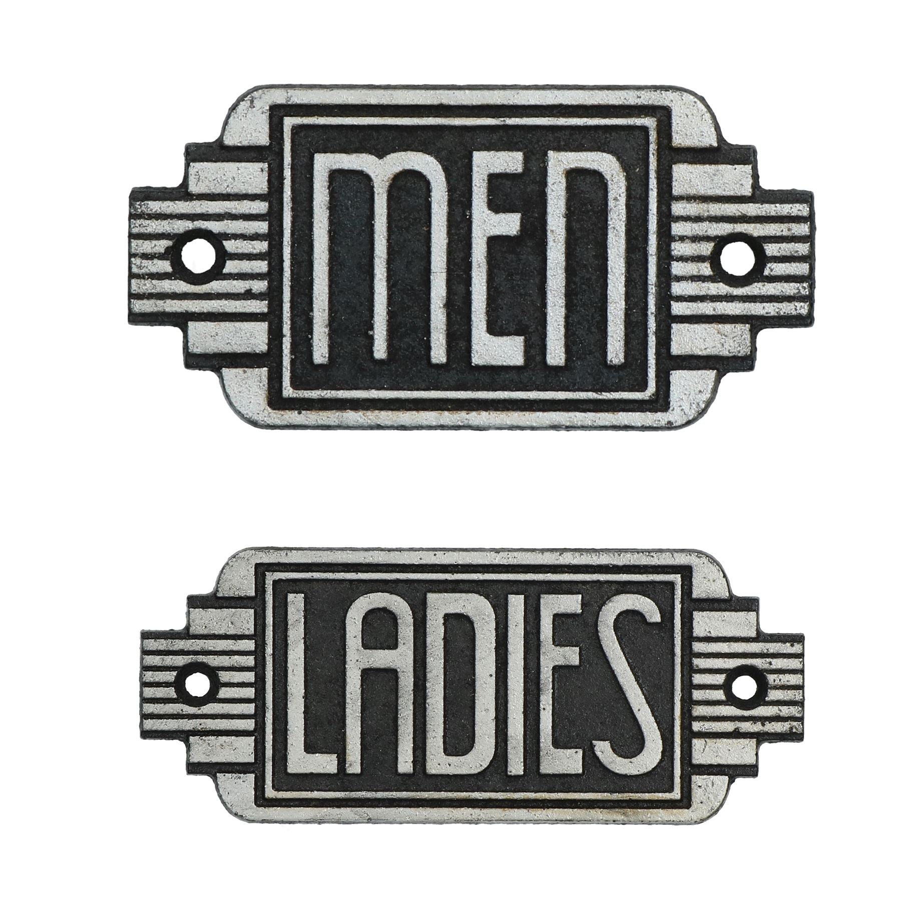 Art Deco Ladies & Men Toilet Cast Iron Sign Plaque Door Wall Cafe Shop Pub Bar