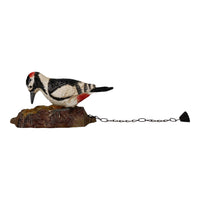 Woodpecker Bird Door Knocker Bell Ringer Striker Cast Iron Chain Wood Picidae