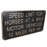 Plaque en fonte avec limite de vitesse pour chevaux, porte, mur, maison, portail, véhicule à moteur