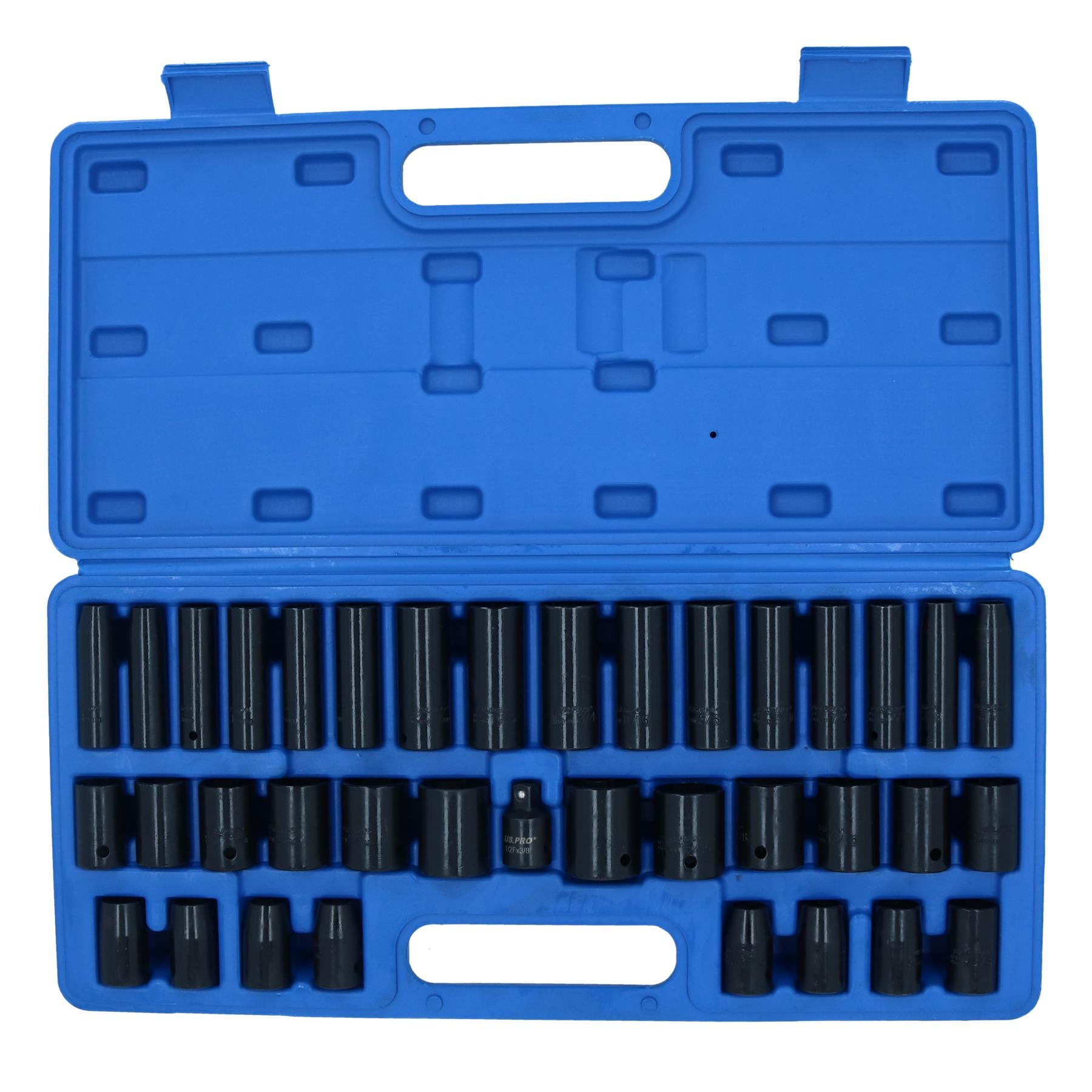 Metrische und imperiale Schlag-Steckschlüsseleinsätze für flache und tiefe Schnitte, 3/8"- und 1/2"-Antrieb, 37-tlg.