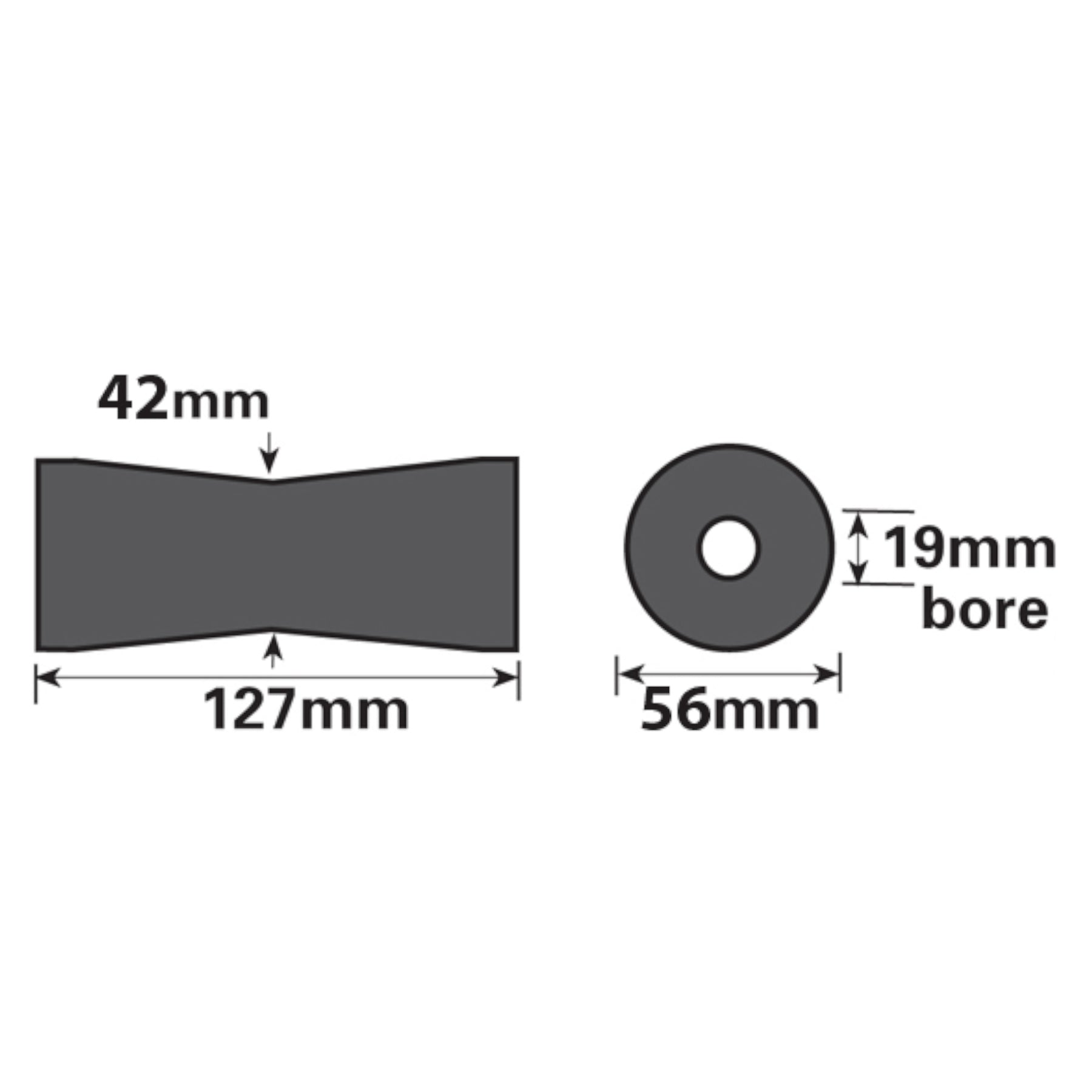 Rouleaux en caoutchouc pour quille de remorque de bateau / jet ski / canot pneumatique 127 mm alésage 19 mm