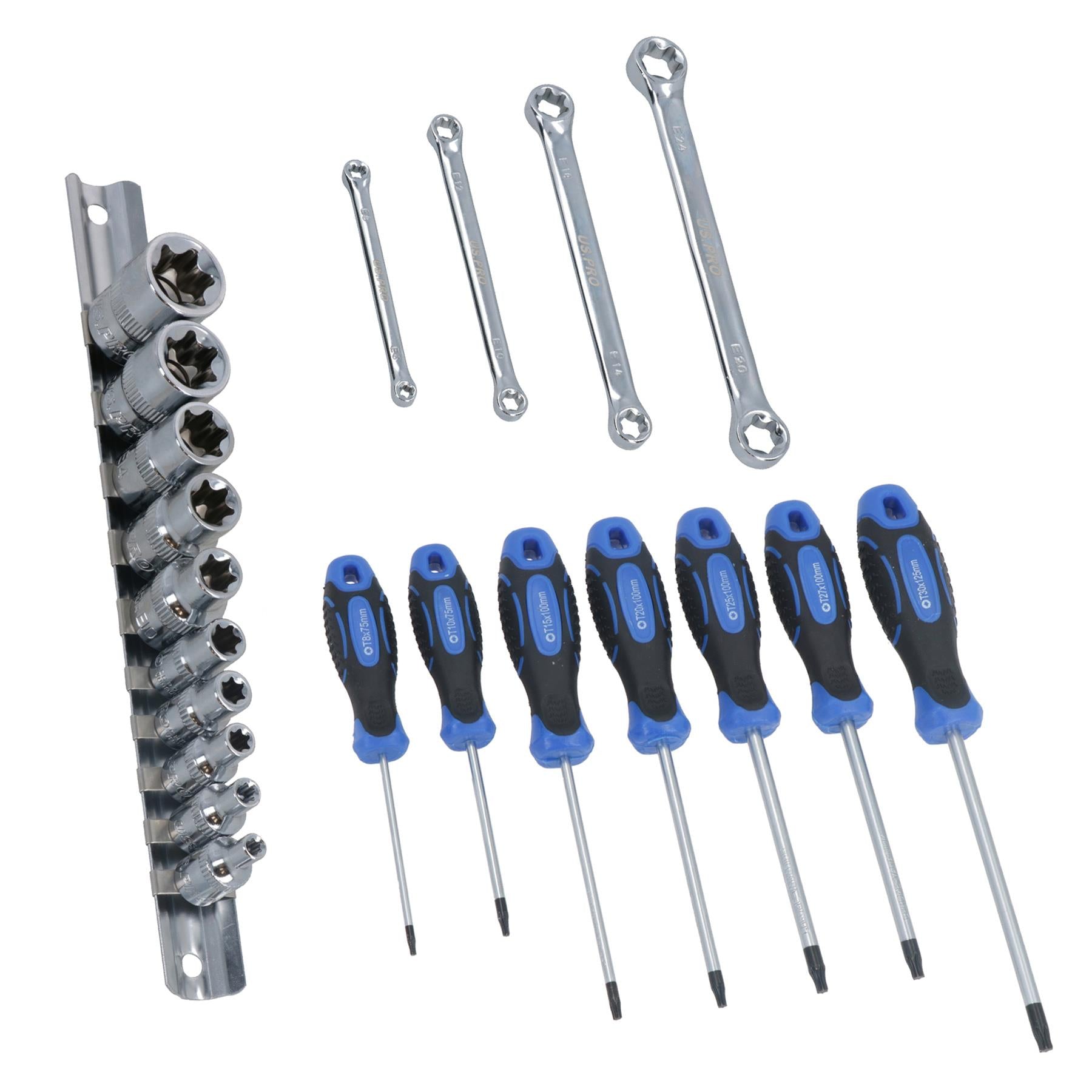 Torx Star Male Female Screwdrivers E Spanners + E Sockets T10 – T30 E4 – E24