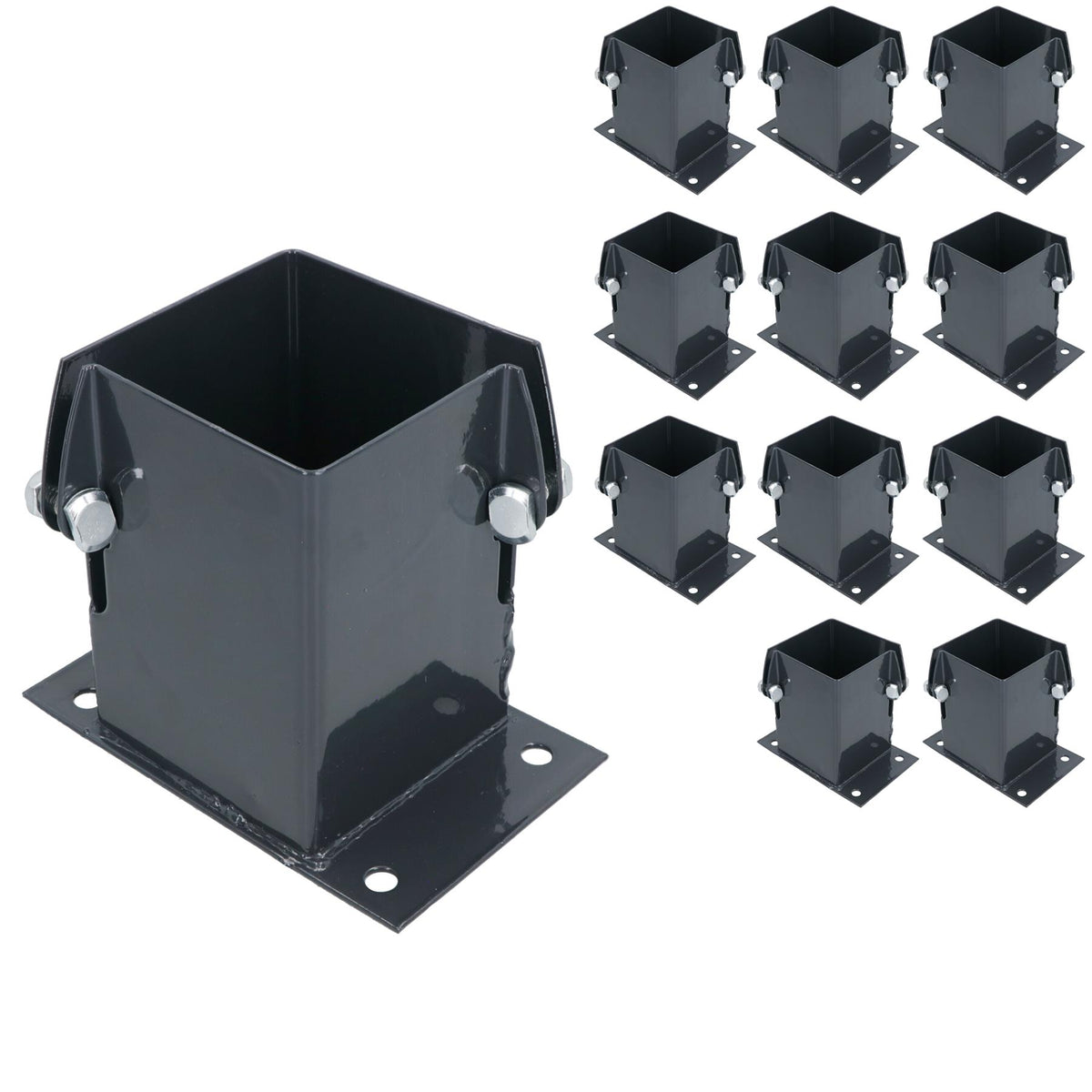 Grey Flush Fit Fence Post Bolt Down Shoe Holder Support 100mm x 100mm