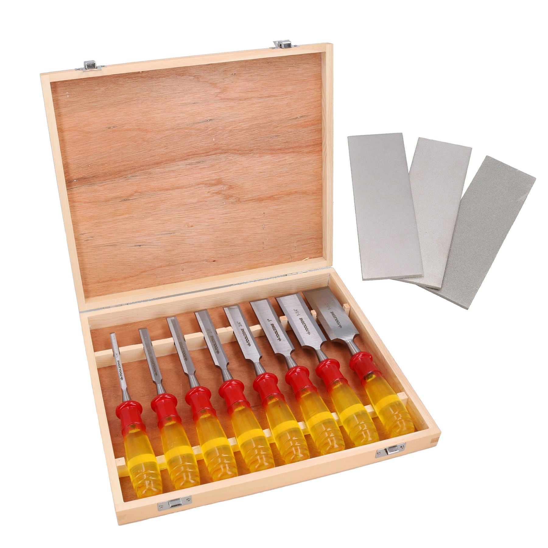 8-teiliges Holzmeißel-Set für die Holzbearbeitung 1/4" – 1-1/2" + 3-teilige Diamant-Schleifsteine