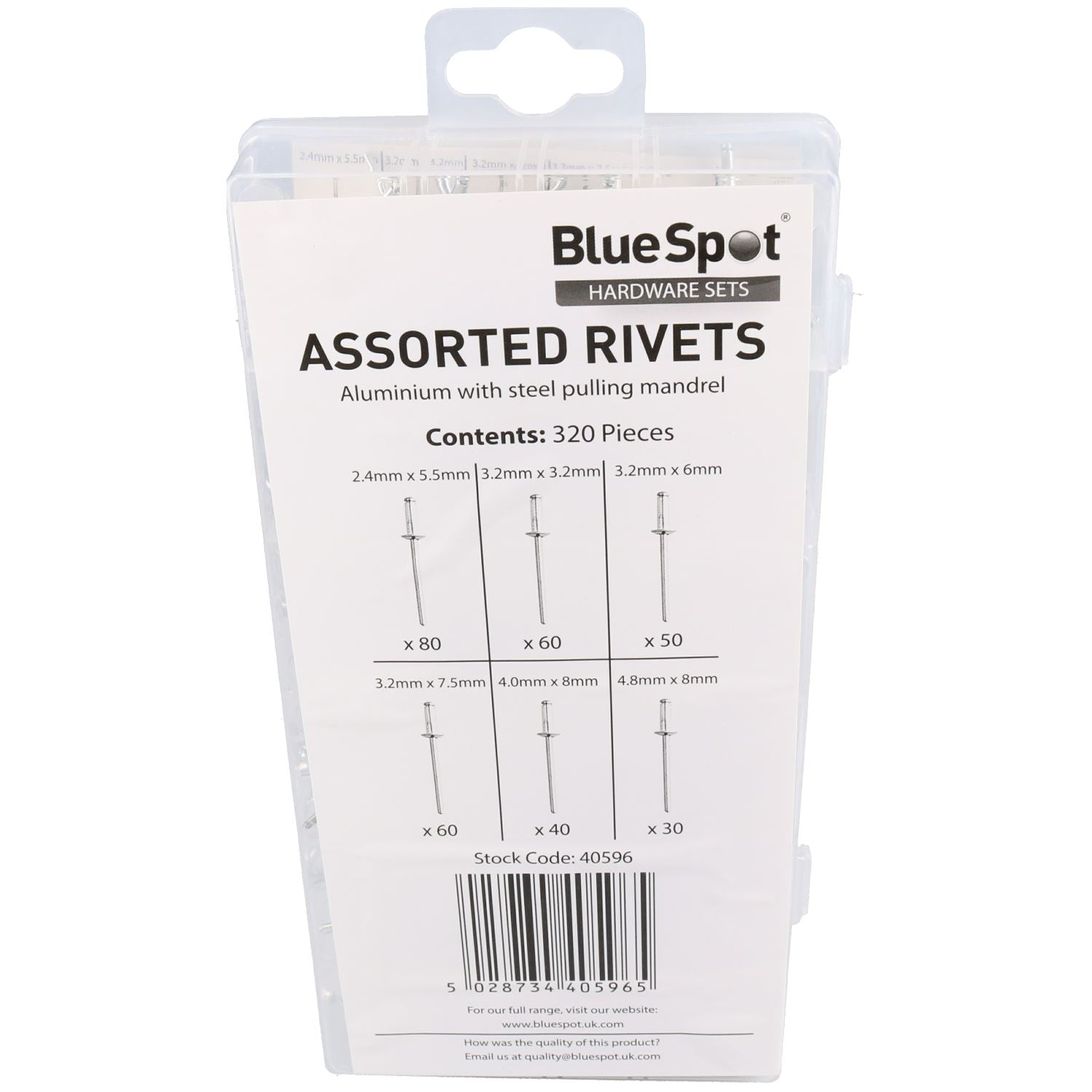 Single Hand Compact Pot Pop Riveter Rivet Tool 2.4mm - 4.8mm + 320 Alu ...