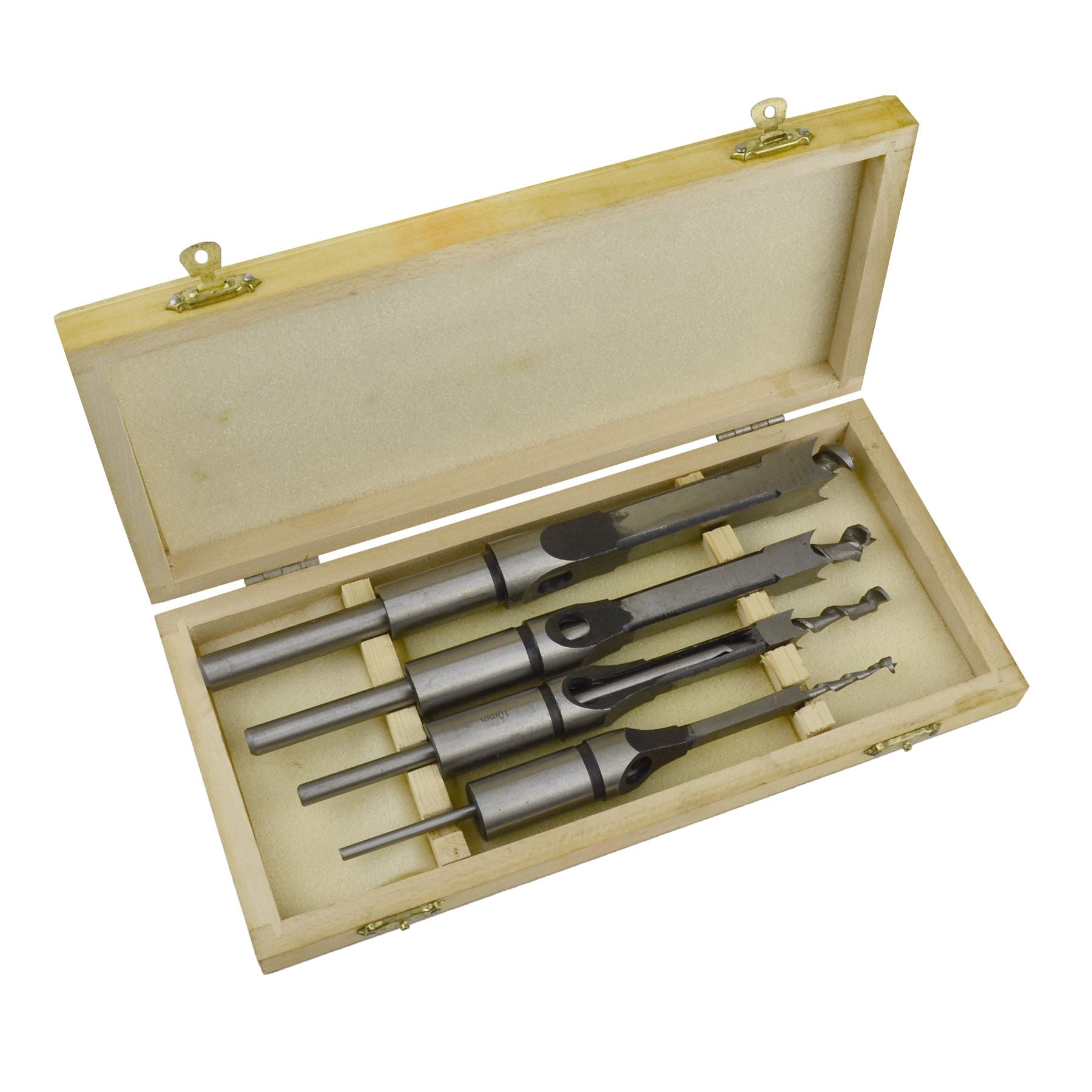 4pc Mortice Drill Tool Set 6,10,13 & 16mm Chisels In Wood Box Woodworking TE665