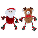 Dog Christmas Gift Fluffy Ropee Reindeer & Santa Squeaky Plush RopeToy Bundle