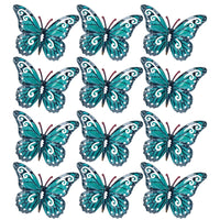 Set of 12 Blue Small Metal Butterflies Garden/Home Wall Art Ornament