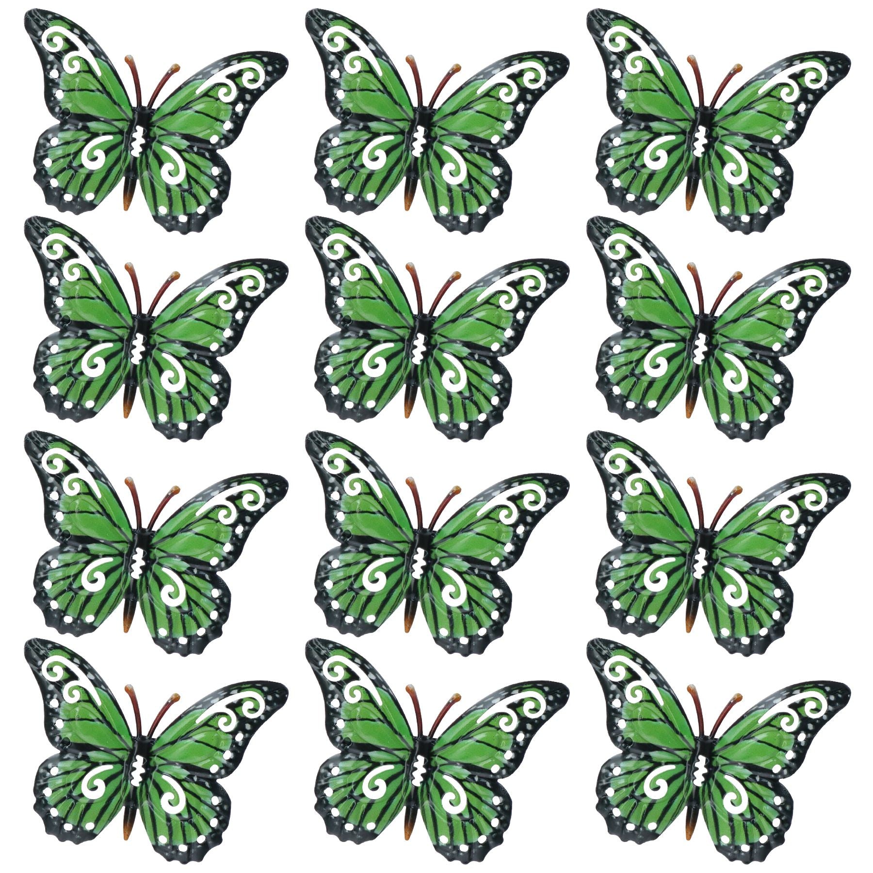 Set of 12 Green Small Metal Butterflies Garden/Home Wall Art Ornament