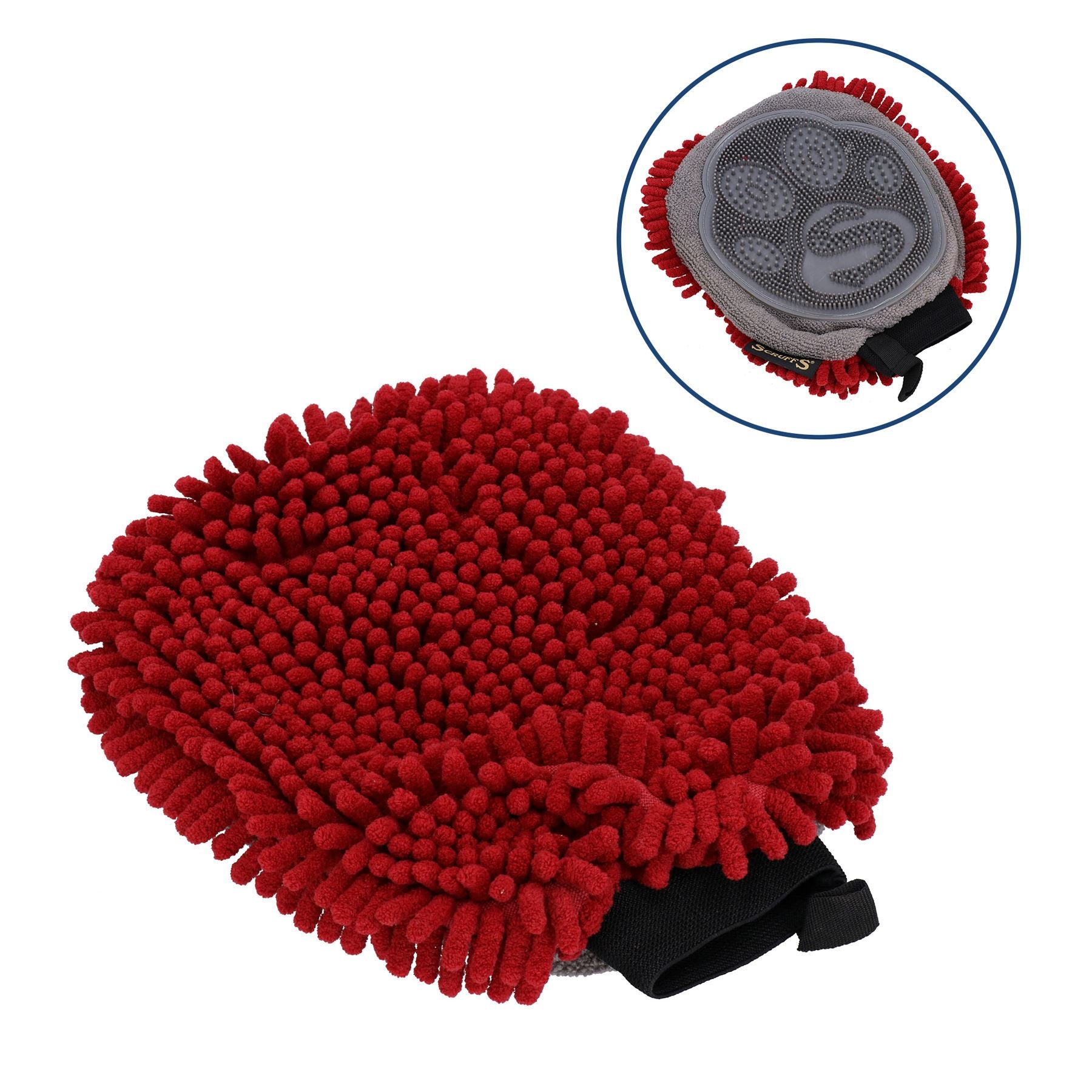 Burgundy 2 in 1 Noodle Drying Grooming Mitt One Size Fits All Muddy Wet Dog