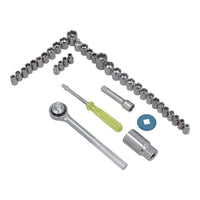 Flacher Steckschlüsselsatz 3/8" und 1/4" Dr. Metrisch und Imperial, 40-teilig, Ratschenschlüssel TE416