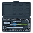 Flacher Steckschlüsselsatz 3/8" und 1/4" Dr. Metrisch und Imperial, 40-teilig, Ratschenschlüssel TE416