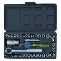 Flacher Steckschlüsselsatz 3/8" und 1/4" Dr. Metrisch und Imperial, 40-teilig, Ratschenschlüssel TE416