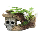 Décor d'aquarium aquatique en forme de bûche de crâne avec plantes Ornement d'aquarium 16x10x9