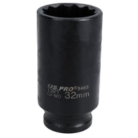 32mm Metric 1/2” Drive Deep Rear Hub Axle Nut Socket 12 Sided Bi-Hex