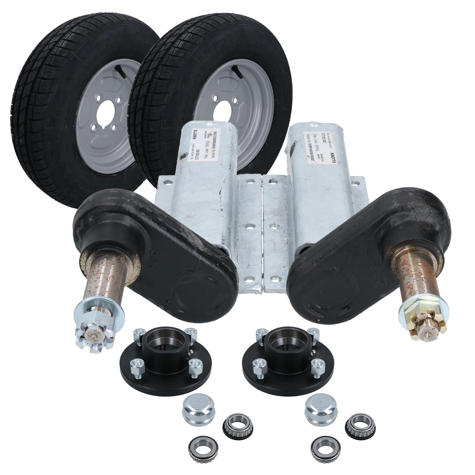 550kg Galvanised Trailer Suspension Units & 10" Wheels & Tyres Kit 4" PCD Hubs