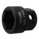 15mm Metric Stubby 3/8" Drive Shallow Impact Socket Hex Shank 25mm Depth