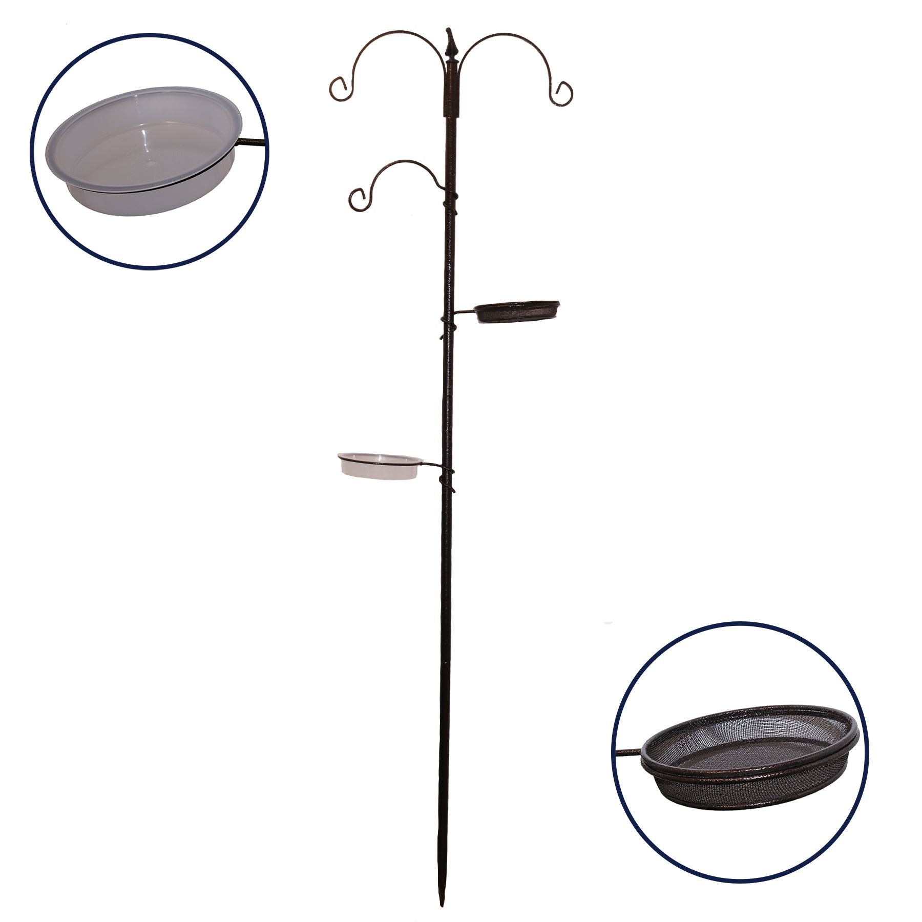Traditional Wild Bird Feeder Pole Station Food and Water With Four Feeding Areas