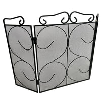 Fire Screen Spark Guard Scroll Design 3 Panel Heavy Fireplace Home House