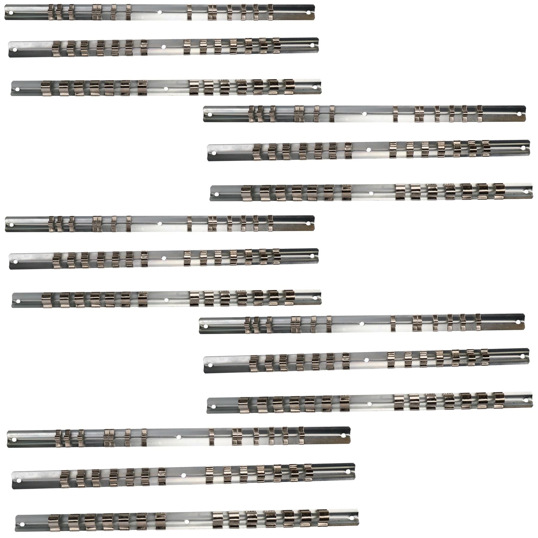 15pc Socket Storage Holder Organiser Rails For 1/4, 3/8, 1/2 Sockets 210 Clips