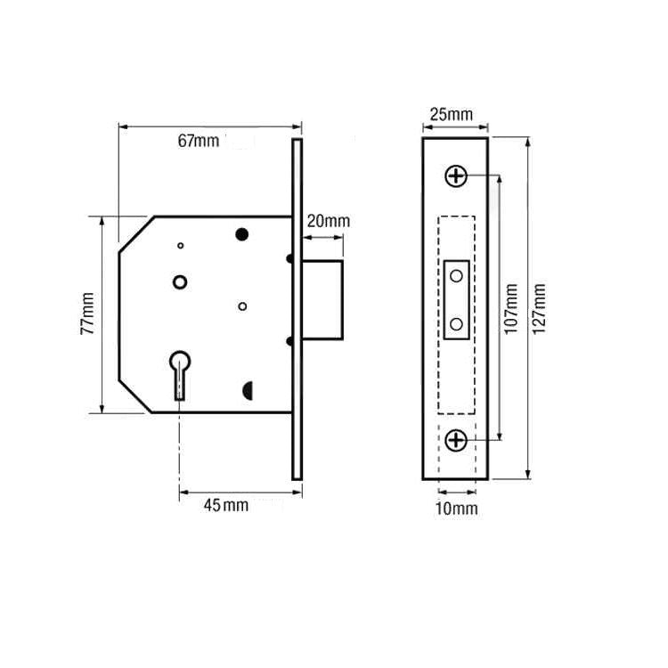 2-1/2" Mortice 3 Lever Deadlock Security Door Bolt Latch Brass Plate Deadbolt