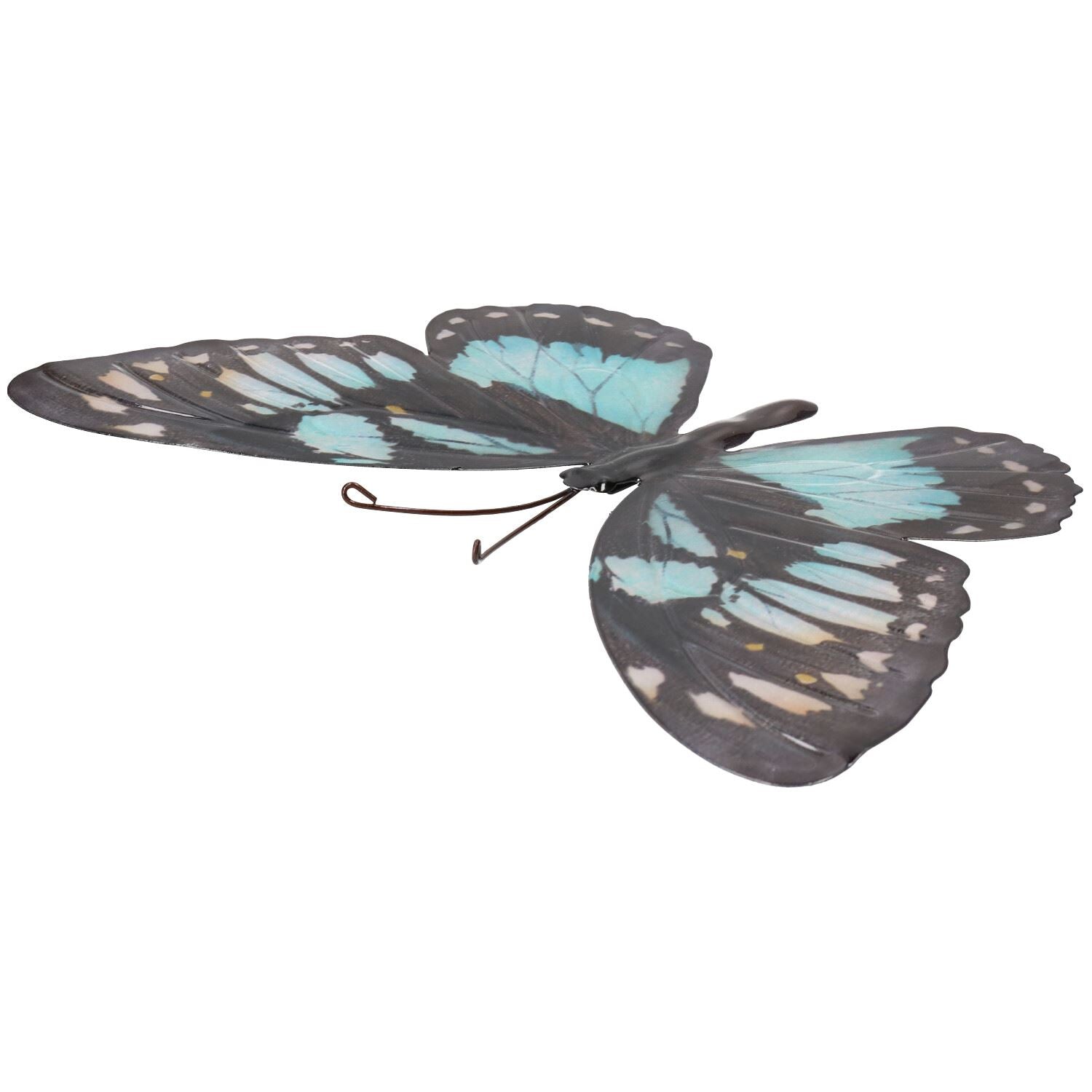 Cyan/Hellblau &amp; Schwarz Metall Schmetterling Garten/Zuhause Wanddekoration Ornament 35x25cm