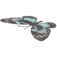 Décoration murale en métal cyan/bleu clair et noir représentant un papillon pour jardin ou maison 35 x 25 cm