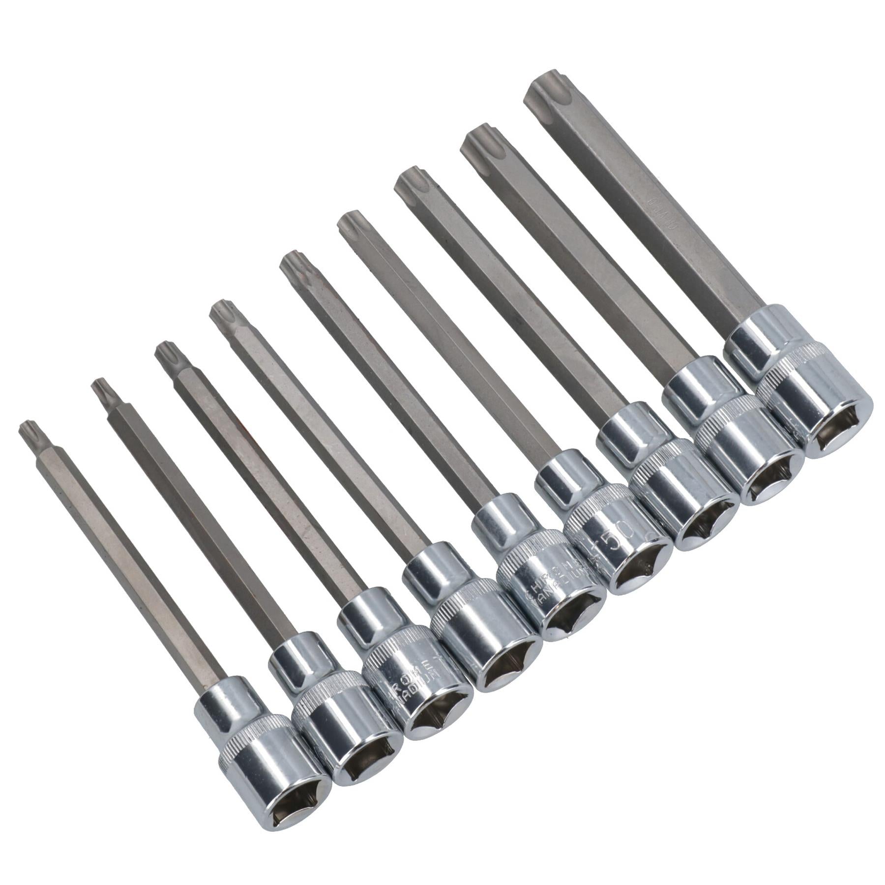 Douilles Torx courtes et longues mâles et femelles 1/2" T27 – T70 E10 – E24 18 pièces