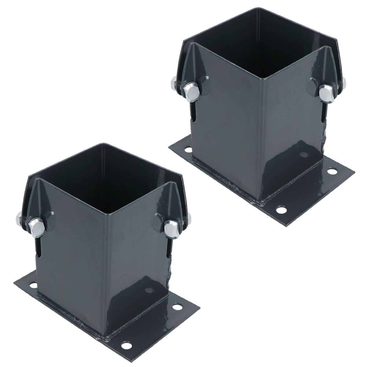 Grey Flush Fit Fence Post Bolt Down Shoe Holder Support 100mm x 100mm