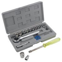 1/4"-Antrieb, flacher Steckschlüsselsatz mit Ratsche, 17-teilig, metrisch, 4 mm bis 13 mm, TE397