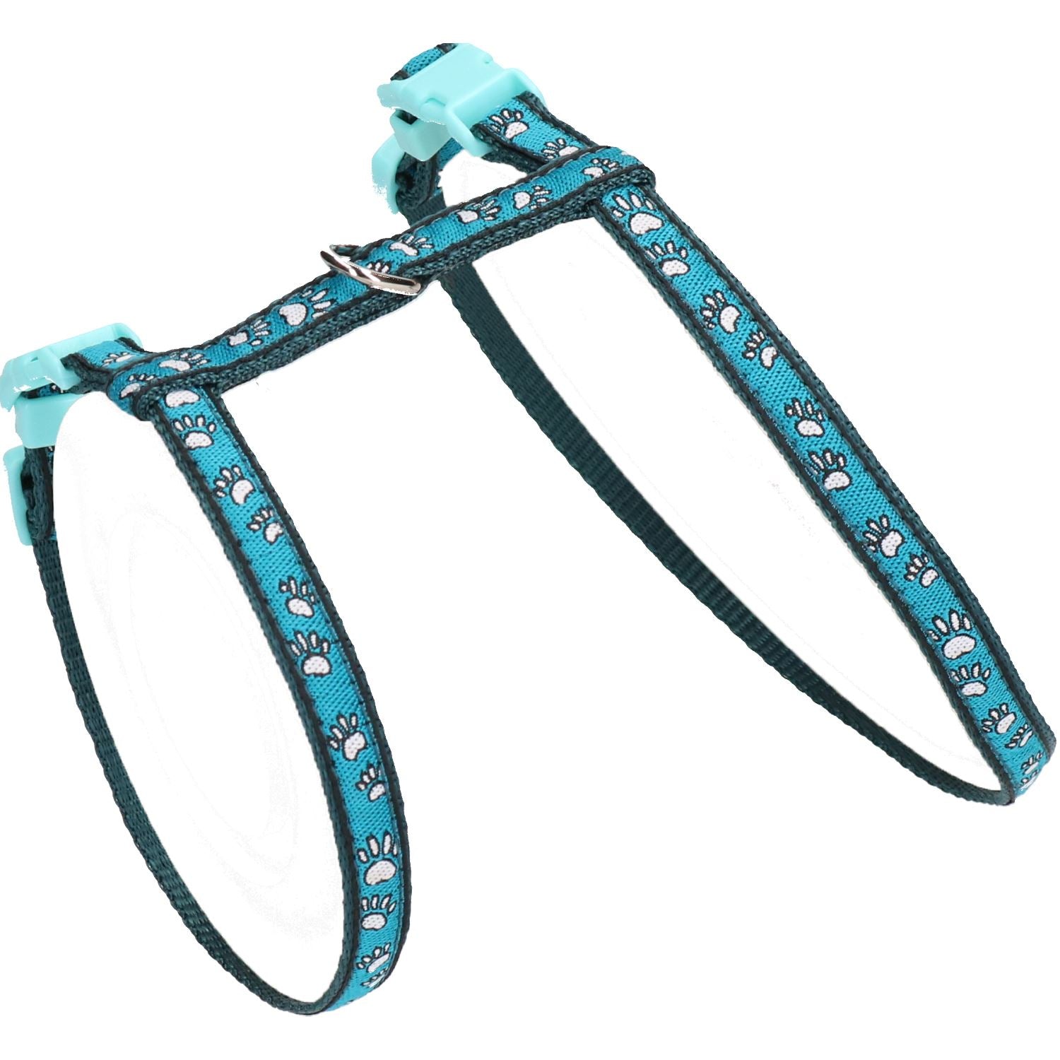 Large Turquoise Rabbit Paw Print Harness & Lead (Neck19-30/Chest25-41cm)