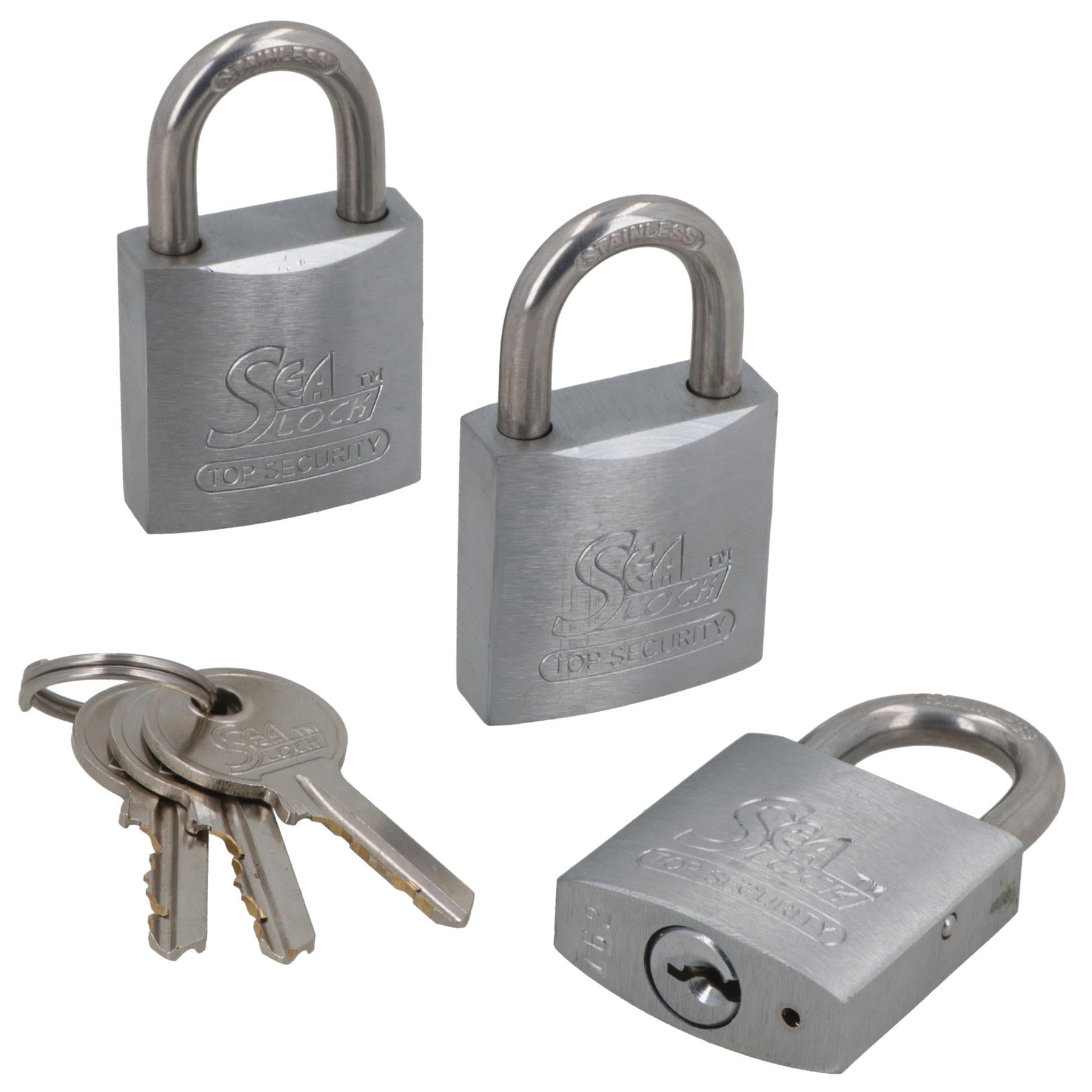 Marine Padlocks Stainless Steel Shackle 30mm 3pc Keyed Alike Boat Sea Lock