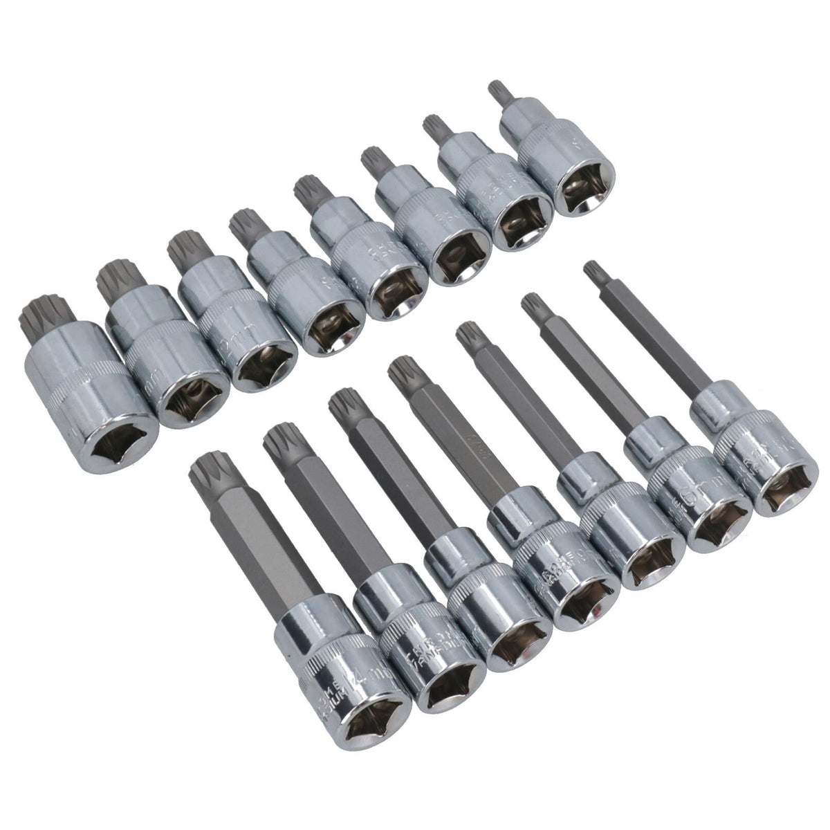 Douilles cannelées mâles 1/2" peu profondes et profondes M5 - M16, lot de 25 pièces
