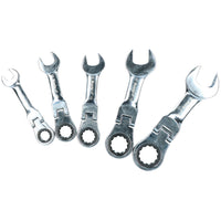 5pc Metric Stubby Flexible Ratchet Combination Spanner Set 10mm - 19mm