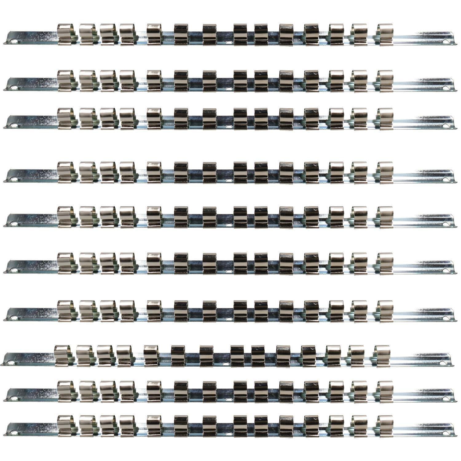 3/8" oder 1/2" Steckschlüssel-Aufbewahrungshalter für Schienen, Organizer-Clips, 14 Clips pro Schiene