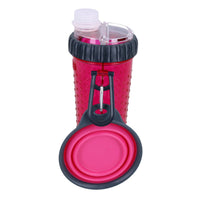 DEXAS Pink 360ml Portable Snack-Duo Chambered Hydration Bottle & Cup For Dogs