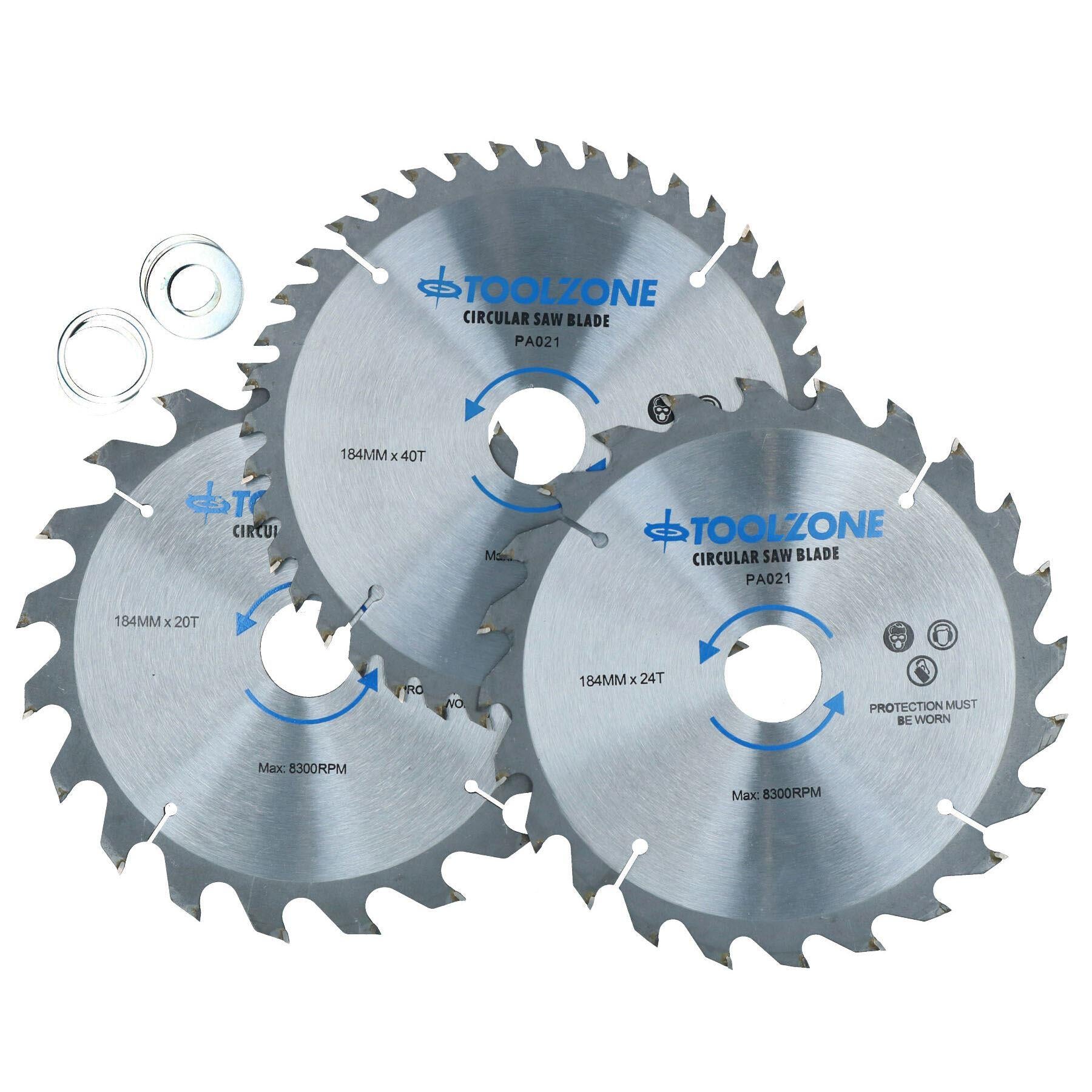 184mm TCT Circular Saw Blades Coarse – Fine 20 24 40 Teeth + Adaptor Rings