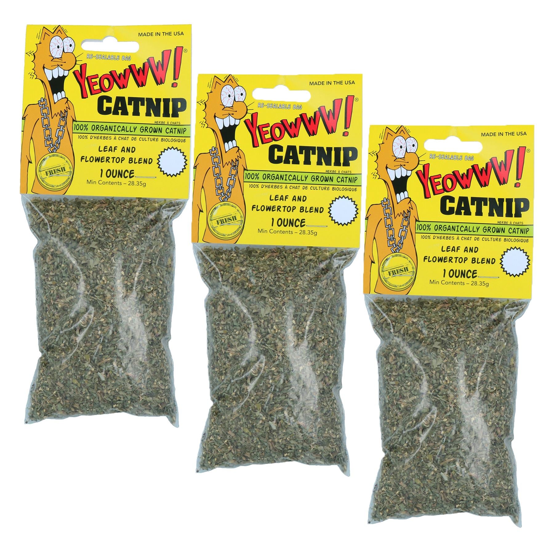 Lot de 3 sachets refermables et faciles à utiliser d'herbe à chat 100 % biologique pour chat