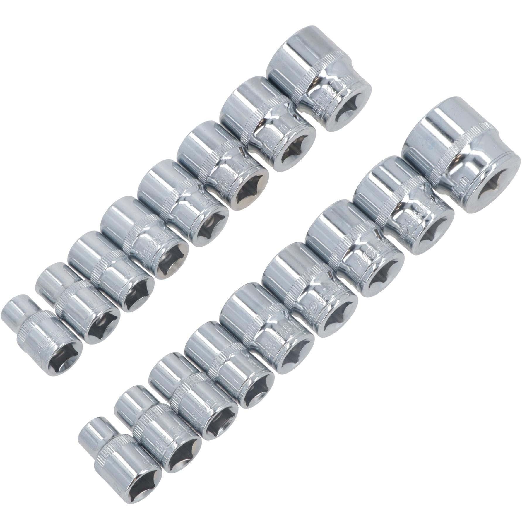 Douilles peu profondes métriques MM à entraînement 1/2" Bi-Hex 12 pans 10 mm - 30 mm, lot de 17 pièces