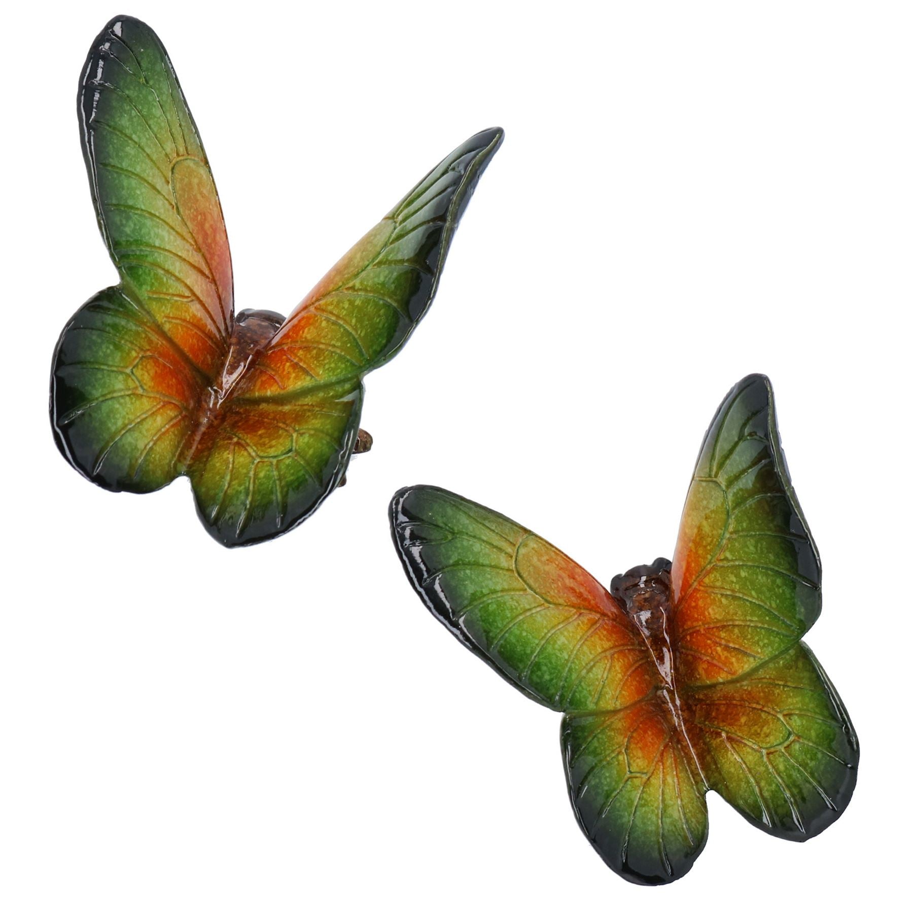 Green Wall Mount Pair Butterflies Resin Shed Sculpture Statue Garden Butterfly