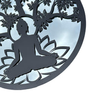 Miroir rond en métal noir représentant un arbre de Bouddha, décoration murale, cadeau pour la maison ou le jardin